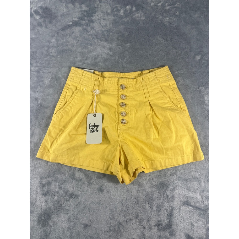 Indigo Rein Yellow Super High Rise Button Fly Pleated Shorts Size 3/25 NWT